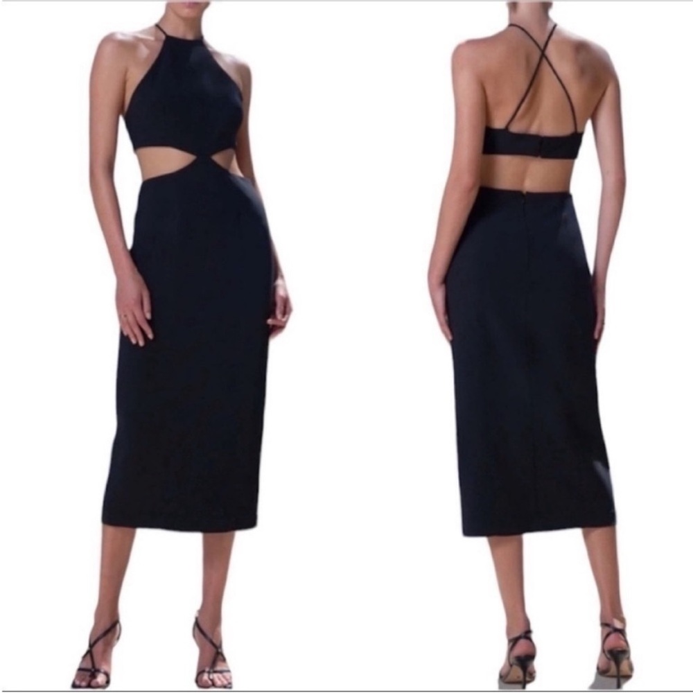 NWT Misha Betty Midi Black Halter Dress